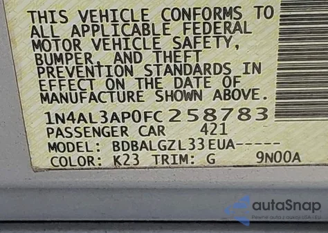 2015 Nissan Altima 2.5/2.5 S/2.5 Sl/2.5 Sv из США, поврежденный, VIN 1N4AL3AP0FC258783